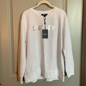 DKNY Pullover Sweatshirt Silver Metallic Spellout & Dots